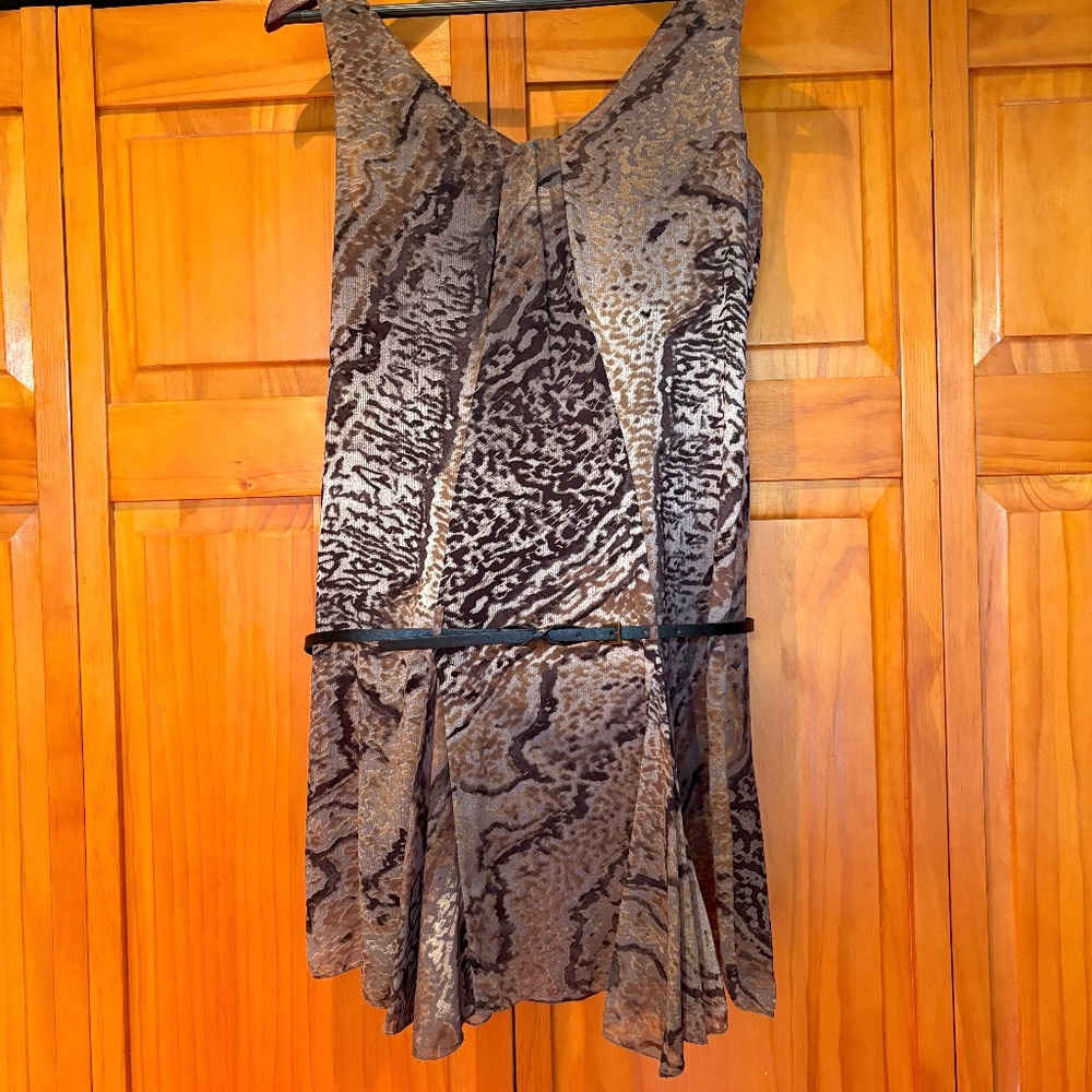 Max Studio Specialty Drop Waist Animal Print Sleeveless Dress, Small Black, Gray